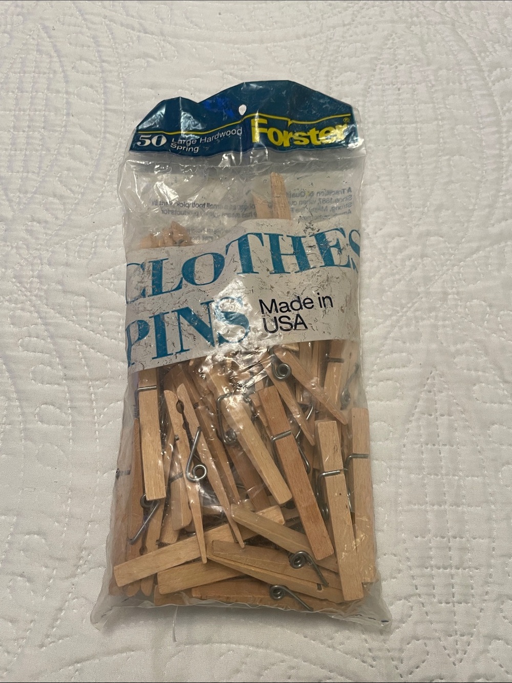 Vintage FORSTER Bag of Large Hardwood Spring Clothes Pins USA
